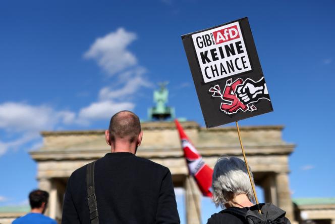 يشارك المتظاهرون في مظاهرة تطلب الحظر على الحزب الأيمن البديل لألمانيا (AFD) ، في برلين ، في 11 مايو 2025.