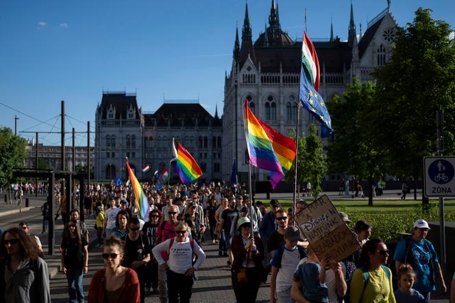 مظاهرة في بودابست ضد قرار حظر أحداث الكبرياء والأحداث LGBT +في 1 مايو 2025.