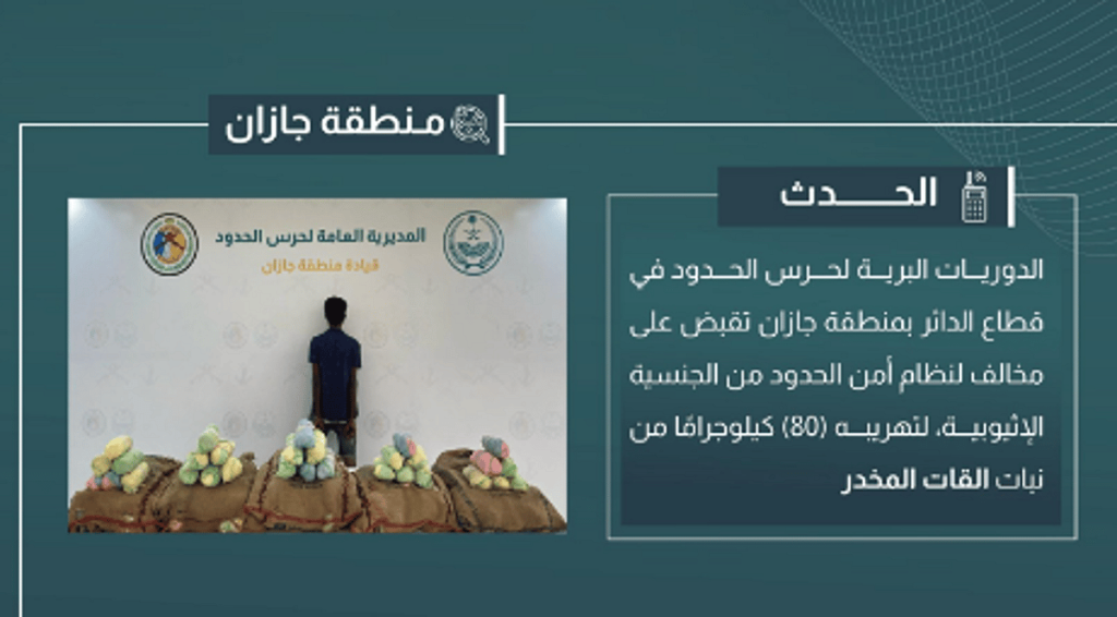 القبض على مخالف لتهريبه 80 كيلوجرامًا من نبات القات في جازان
