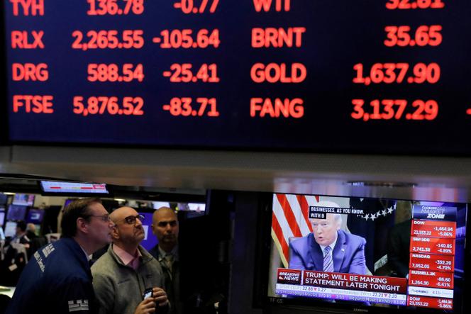 أرقام من بورصة نيويورك للأوراق المالية (NYSE) خلال تدخل من دونالد ترامب ، مدينة نيويورك ، نيويورك ، الولايات المتحدة ، 11 مارس 2020.