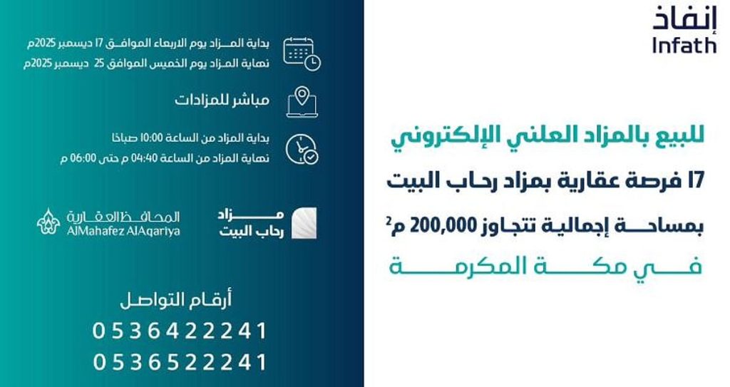 17 فرصة عقارية في مكة المكرمة بمزاد رحاب البيت