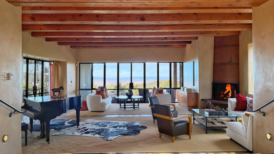 تتميز غرفة المعيشة بإطلالة جميلة على الطبيعة المحيطة.