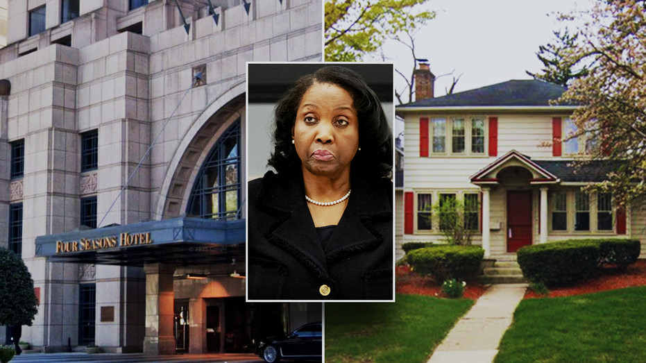 صورة مجمعة تظهر عرضًا على خريطة جوجل لفندق فور سيزونز والوحدات السكنية في أتلانتا، جورجيا ومنزل في آن أربور، ميشيغان، وكلاهما مرتبط بمحافظ الاحتياطي الفيدرالي ليزا كوك.