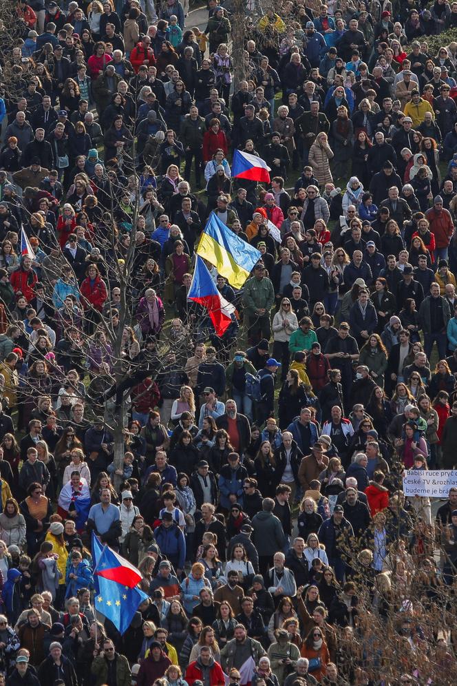 مظاهرة مناهضة للحكومة في براغ، 21 مارس 2026. 