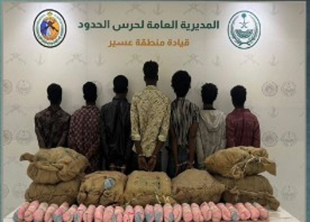 حرس الحدود بعسير يقبض على 7 إثيوبيين لتهريبهم 147 كيلوجراما من القات المخدر